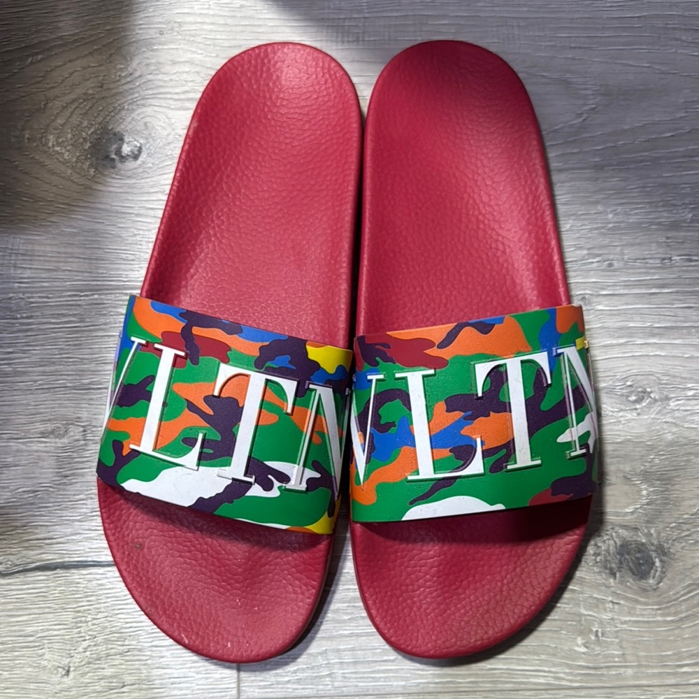 Valentino Red Camouflage Slide Sandals